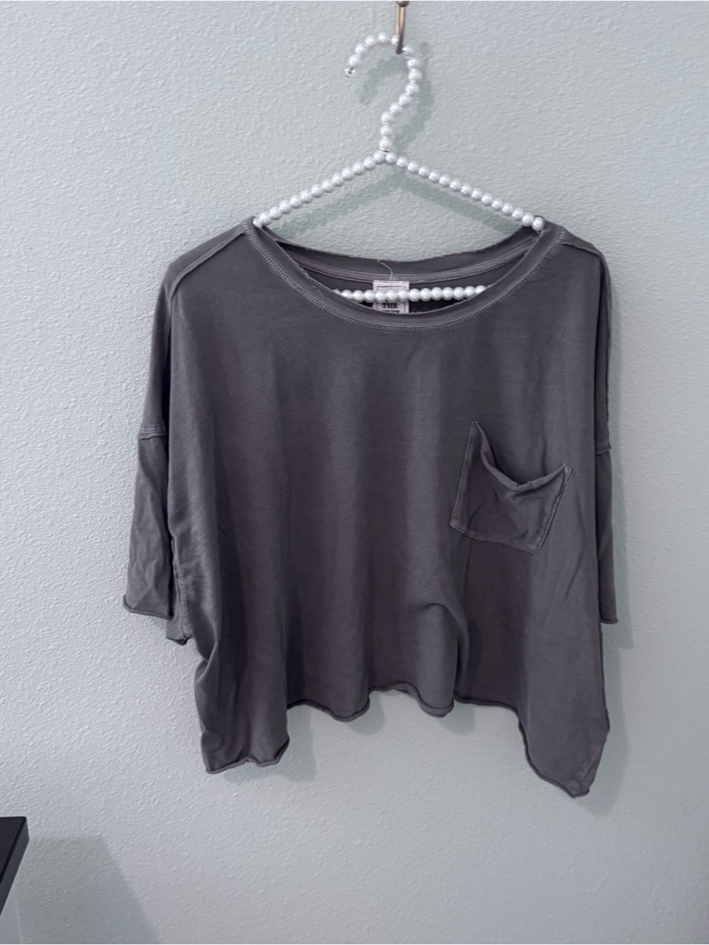 Free People Washed Olive Short Sleeve Pocket Tee
